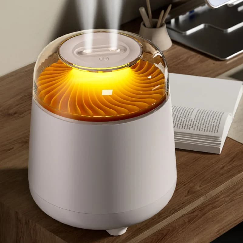 Umidificatore a Spruzzo Grande con Effetto Vulcano, Doppio Spruzzo, Luce d'Atmosfera a 7 Colori, Silenzioso per Casa, Camera da Letto, Soggiorno