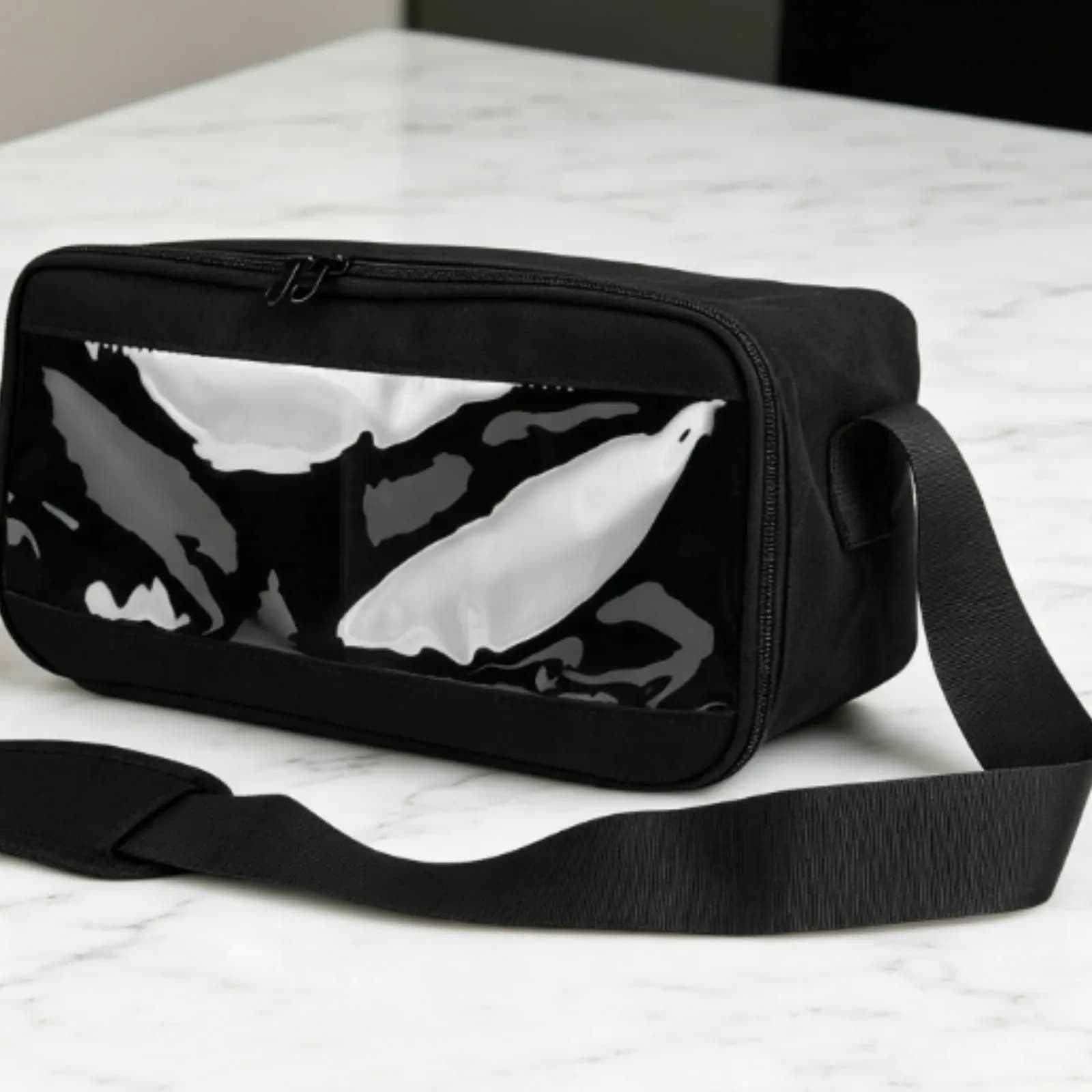 Borsa a tracolla con finestra trasparente, divisorio rimovibile, borsa per giochi all'aperto, accessorio sportivo, resistente all'usura, resistente all'acqua, per il parco