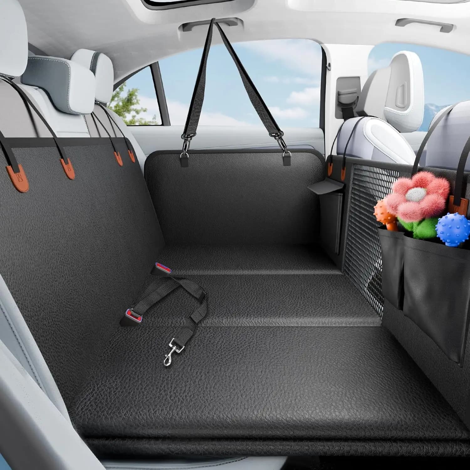Car Seat Cover for Dogs Resistant with Rigid Bottom, Waterproof PU Leather, Non-slip for Domestic Cars and SUVs
