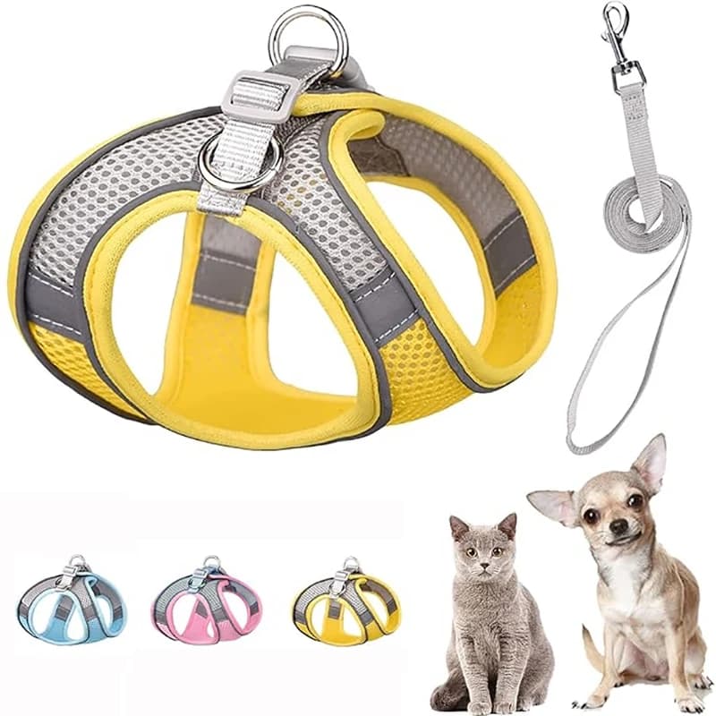 1 set pettorina per cani pettorina per animali riflettente traspirante regolabile con guinzaglio realizzata in tessuto a rete di poliestere adatto per cani gatti