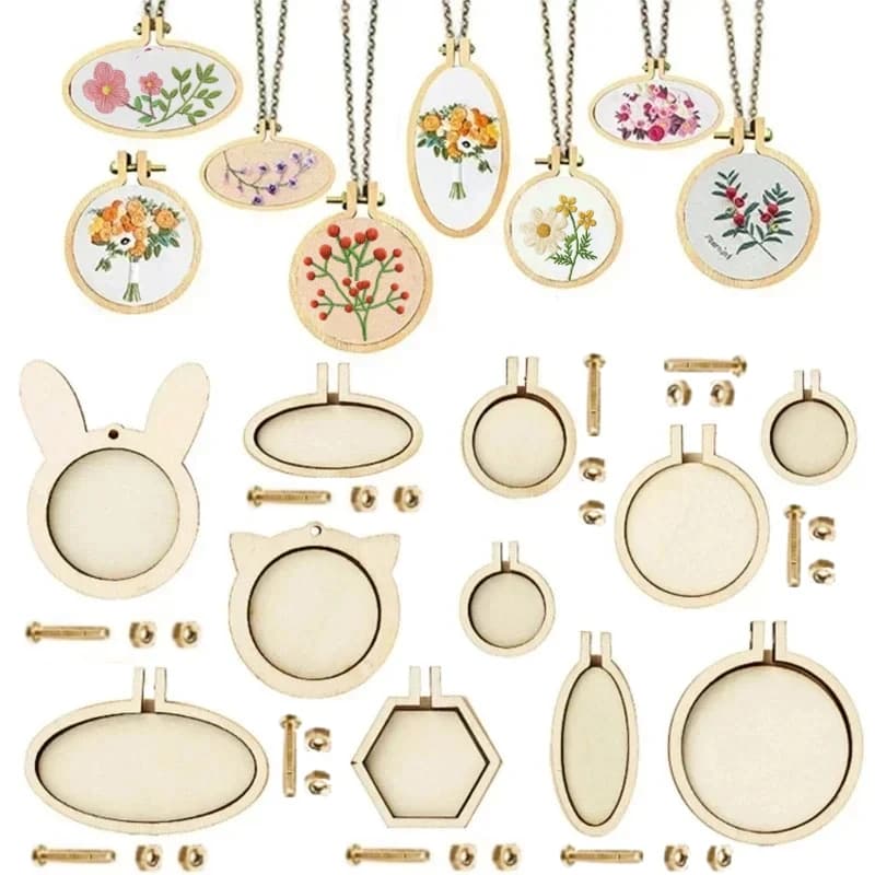 10 Pezzi Mini Telaio da Ricamo in Legno, Anello Rotondo Misto, Kit Cornice per Punto Croce, per Gioielli, Portachiavi, Artigianato, Accessori per Cucito