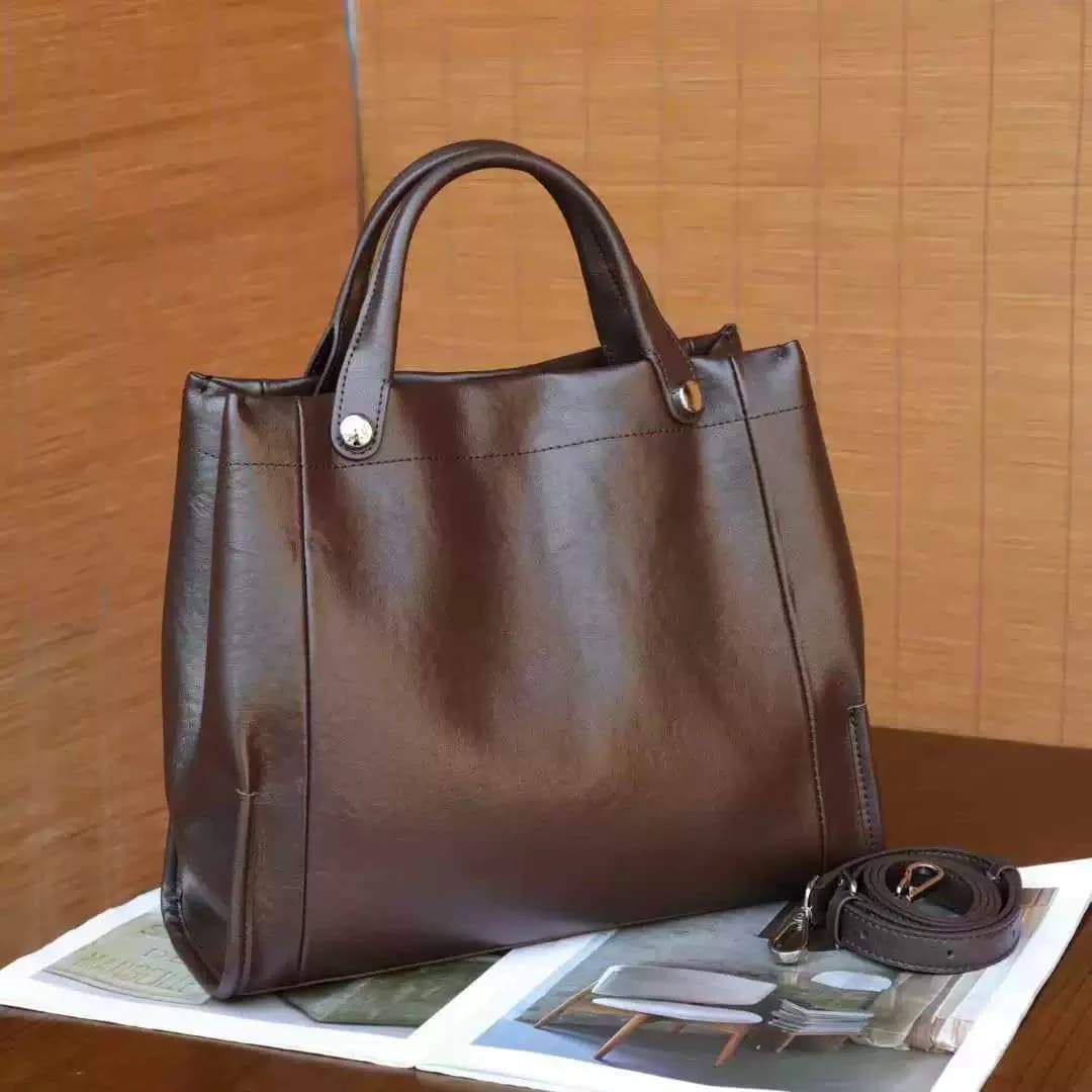 Big Genuine Leather Tote Bag Oilwax Cow Leather Handbag Fashion Ladies Shoulder Or Messenger Bag