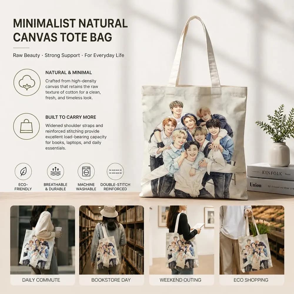 Borse portaoggetti in stile pittura a inchiostro Kpop S-Stray Kids, in tela di cotone ecologica, leggere e pieghevoli per viaggi, lavoro, shopping, spiaggia, palestra