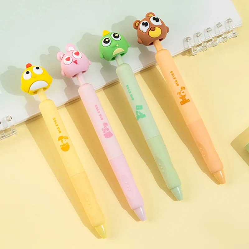 Set di 4 Penne Girevoli con Occhi Grandi, Penne Divertenti Antistress a Forma di Cartone Animato, Penne Gel Creative per Studenti