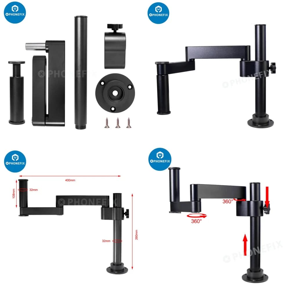 Supporto da Tavolo per Microscopio Stereoscopico, Braccio Oscillante da 50mm e 76mm, Supporto per Microscopio Trinoculare