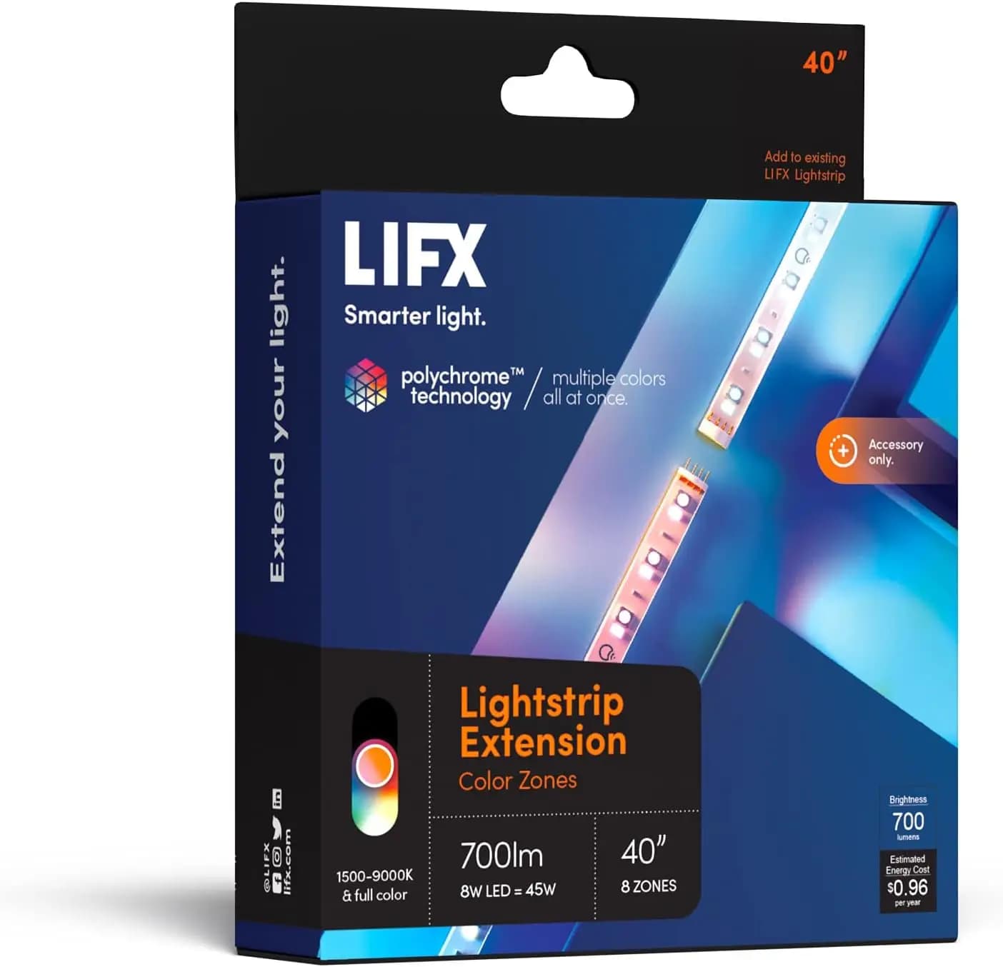 Solo estensione Lightstrip 40, striscia LED Wi-Fi Smart, a colori con tecnologia policromata