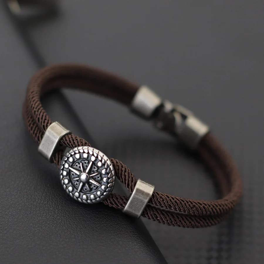 Bracciale bussola retrò per uomo Grado A 4mm Stringa marina Bracciale avvolgente nautico Sport all'aria aperta Hiphop Rock Bracciale Colori multipli