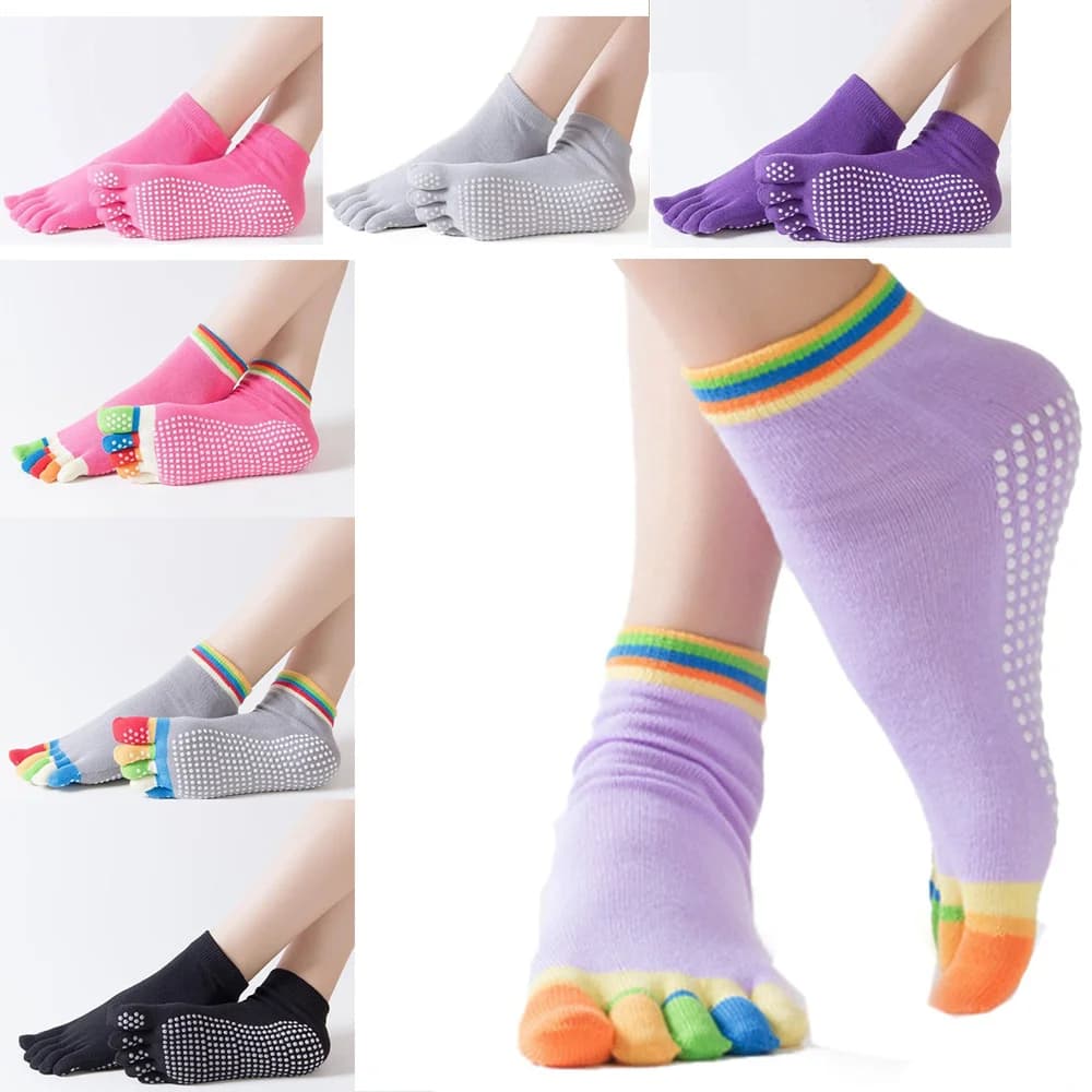Yoga socks with grip for Pilates, five fingers cotton socks with finger separation, colorful fashionable socks for girls