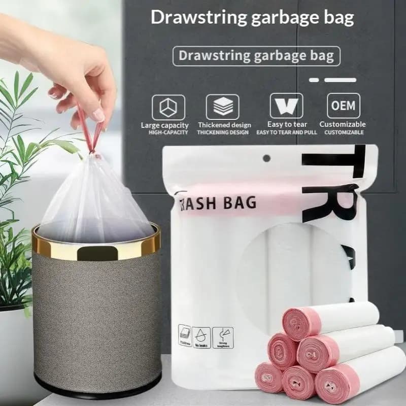 Drawstring Trash Bags Thickened Disposable Kitchen Garbage Can Liners With Handle For Home Office