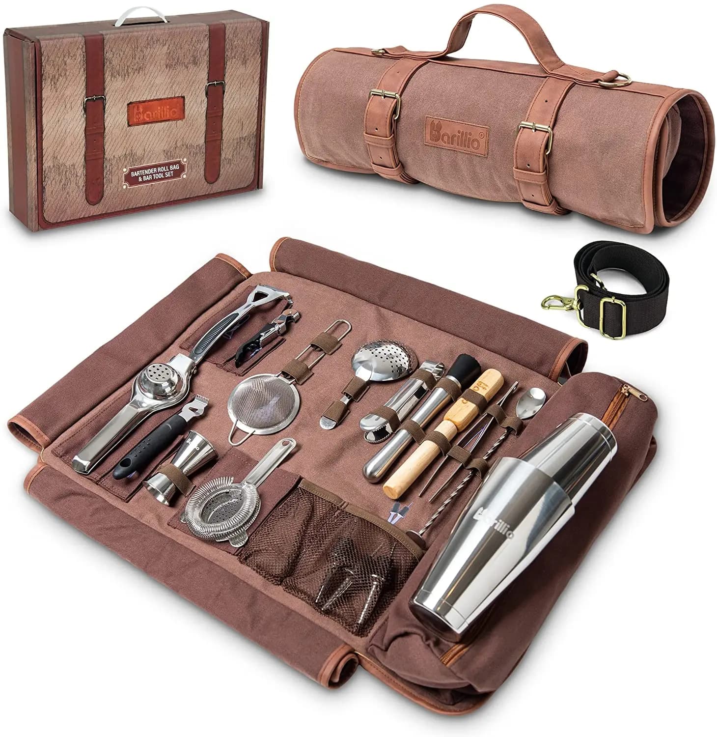 Kit di rotolamento per barista con scanalatura obliqua Mini strumenti da bar Kit professionale per shaker da cocktail da 17 pezzi Kit da barista