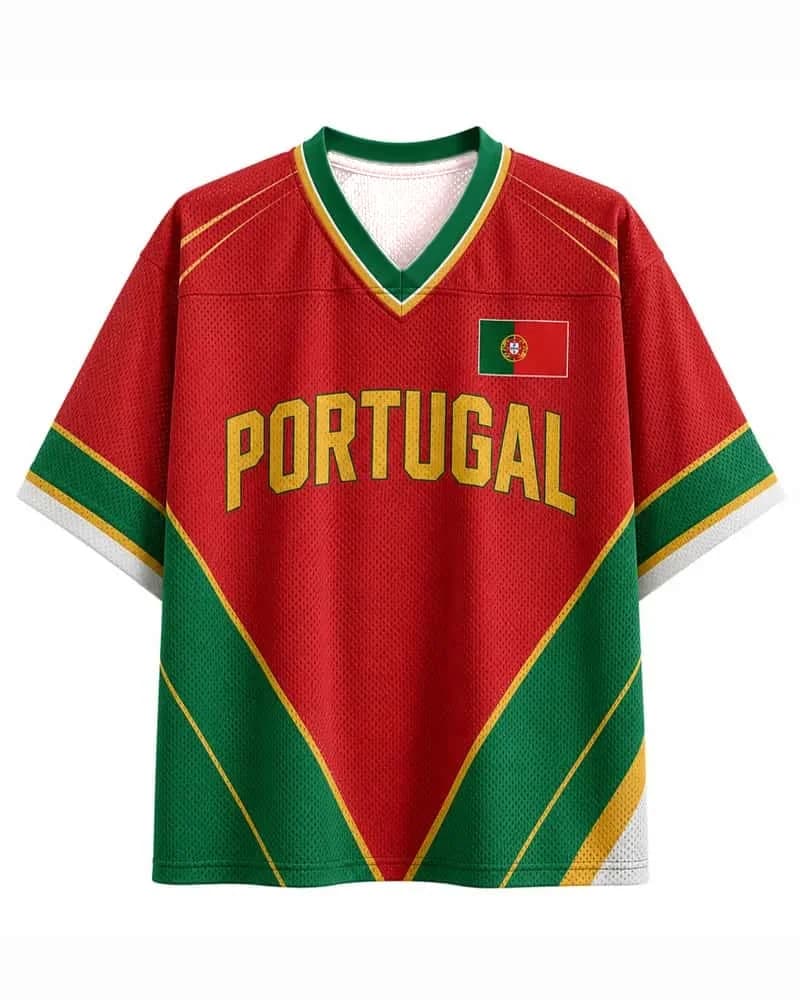 Retro Portuguese Flag Contrasting Men's and Women's Quick Drying Sports Casual Plus Size V-neck Short Sleeved T-shirt 7