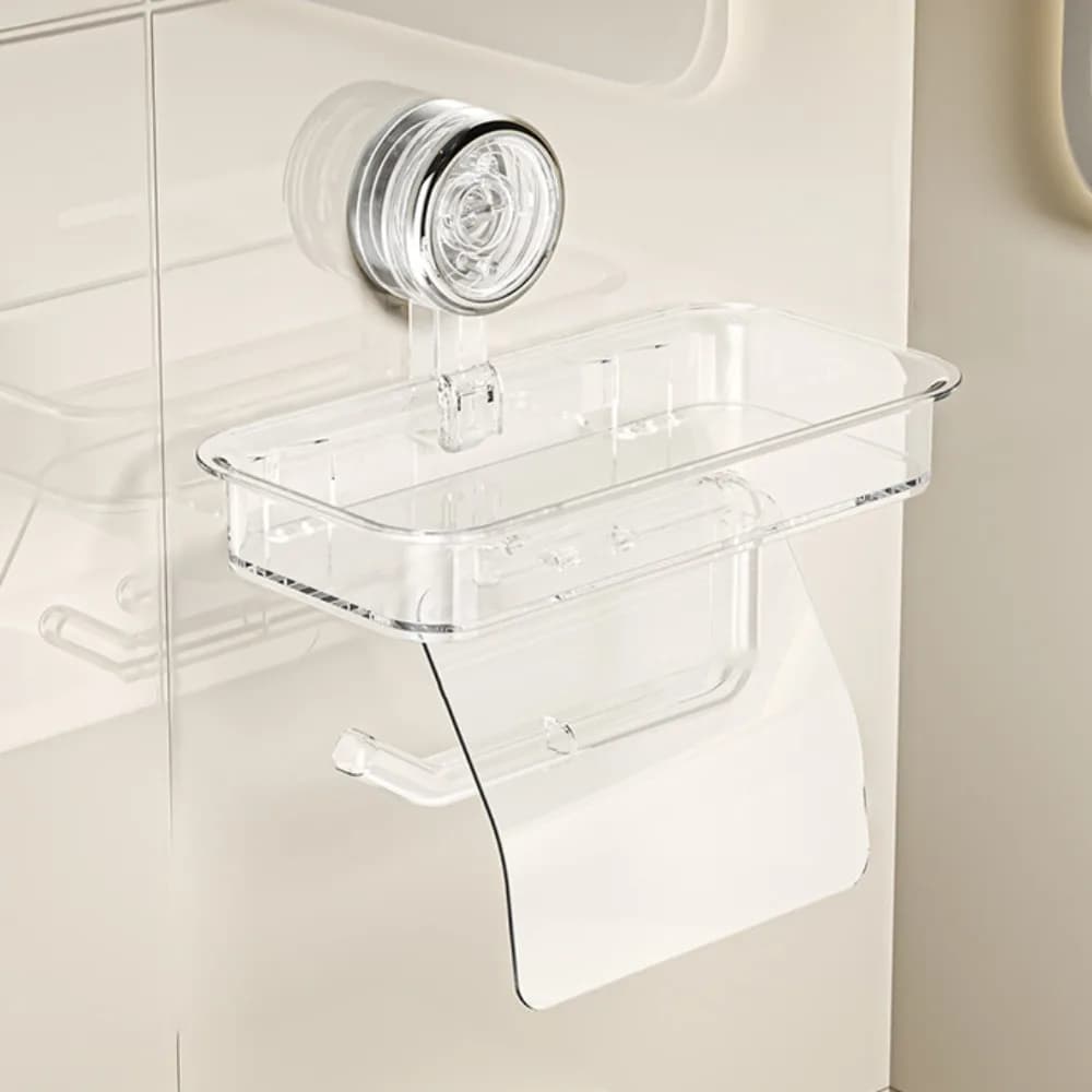 Porta Carta Igienica a Ventosa da Parete, Senza Foratura, Riutilizzabile, Stabile, in PET+ABS, per Bagno e Hotel