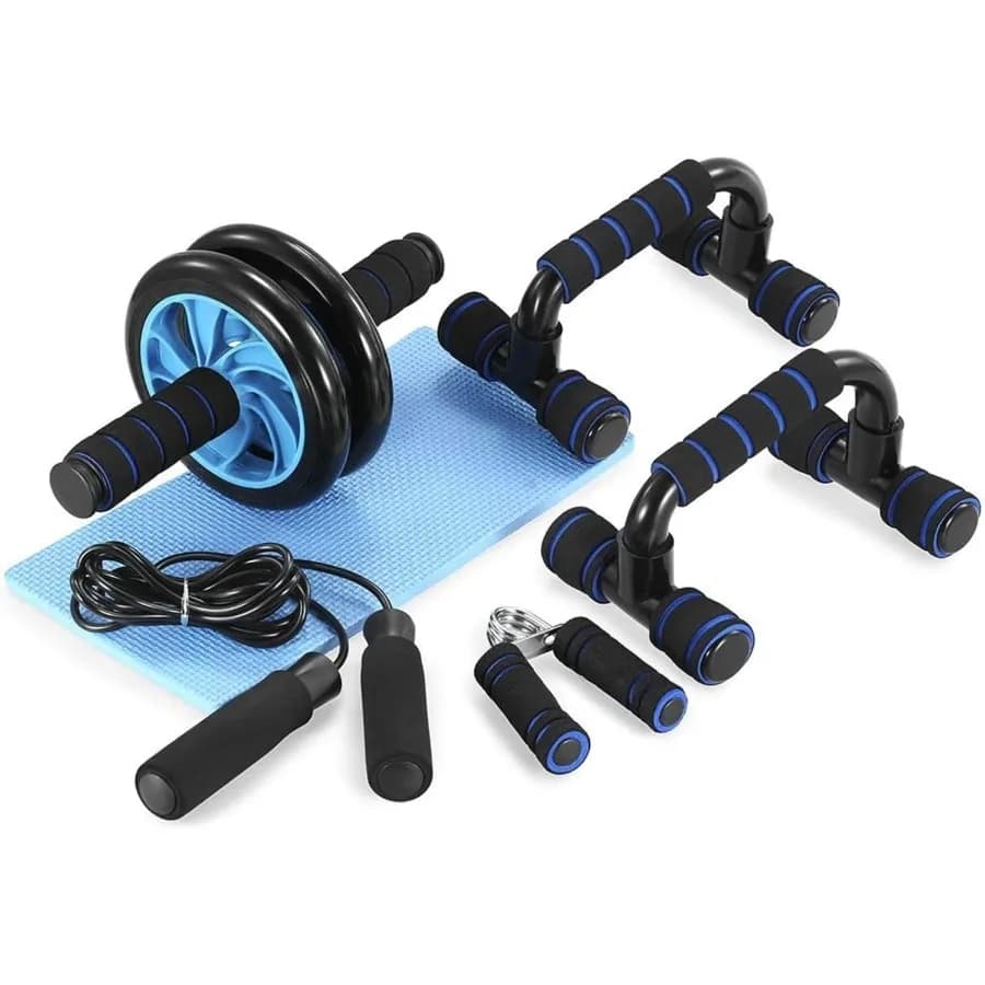 AB Wheel Kit with Spinning Bar, Knee Mat, Jumping Cork and Home Training Grip for Men and Women, for Core and Abdominal Strengthening