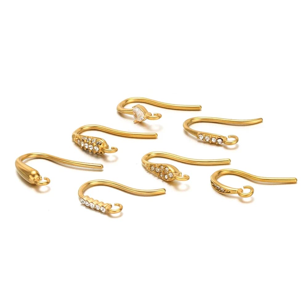 10pcs Stainless Steel Zircon Earrings Hooks Ear Wire Connectors Wholesale for Fashion Jewelry Making DIY Gold Ear Accessories