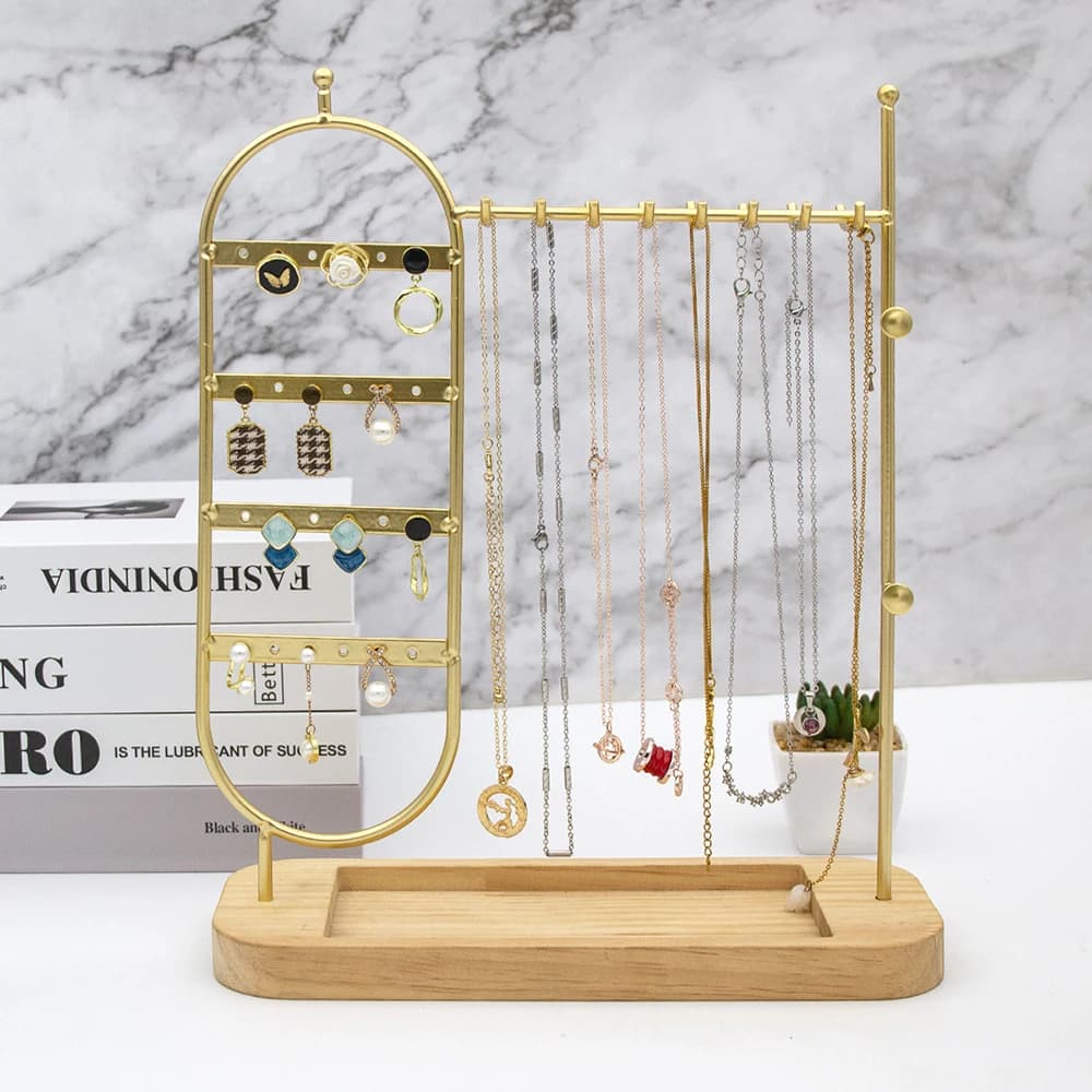 1 portagioie da tavolo con base in legno massello adatto per organizzare e conservare orologi, orecchini, bracciali, collane, ecc.