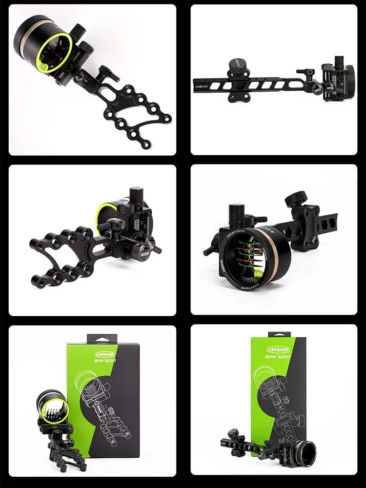 M2 Arco composto Sight 5 aghi Asta corta/lunga regolabile con adattatore Sintonizzazione fine Obiettivo Mirino Lente Accessori per tiro con l'arco