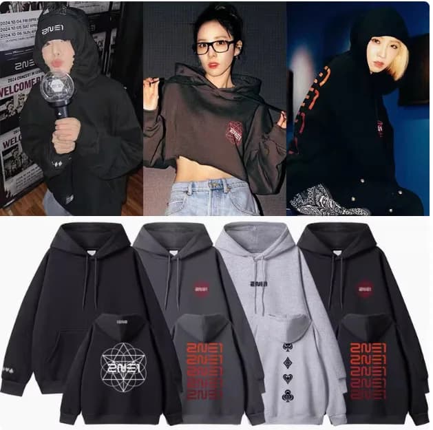 Felpe con cappuccio Kpop 2ne1 Concerto BONITO A RETRO Stessi vestiti Uomo Donna Autunno caldo Pullover Moda coreana Felpa oversize popolare