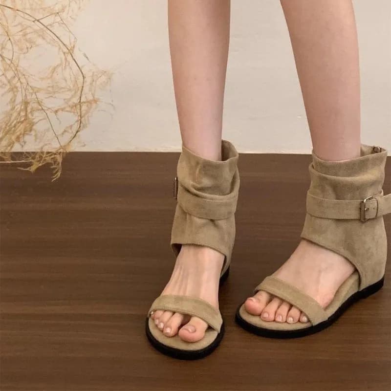 French Niche High Wedge Cool Boots for Women New One-line Strap Versatile Roman Sandals