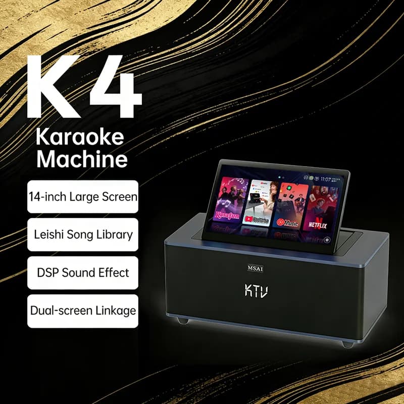 Professional K4 All-in-One Karaoke Machine with 10.1" Touch Screen 80W Powerful Sound Dual Wireless Microphones for Adults