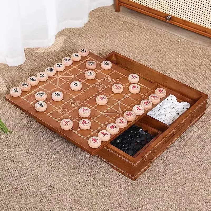 Scacchi cinesi di fascia alta in legno massello con scacchiera, Go backgammon all-in-one