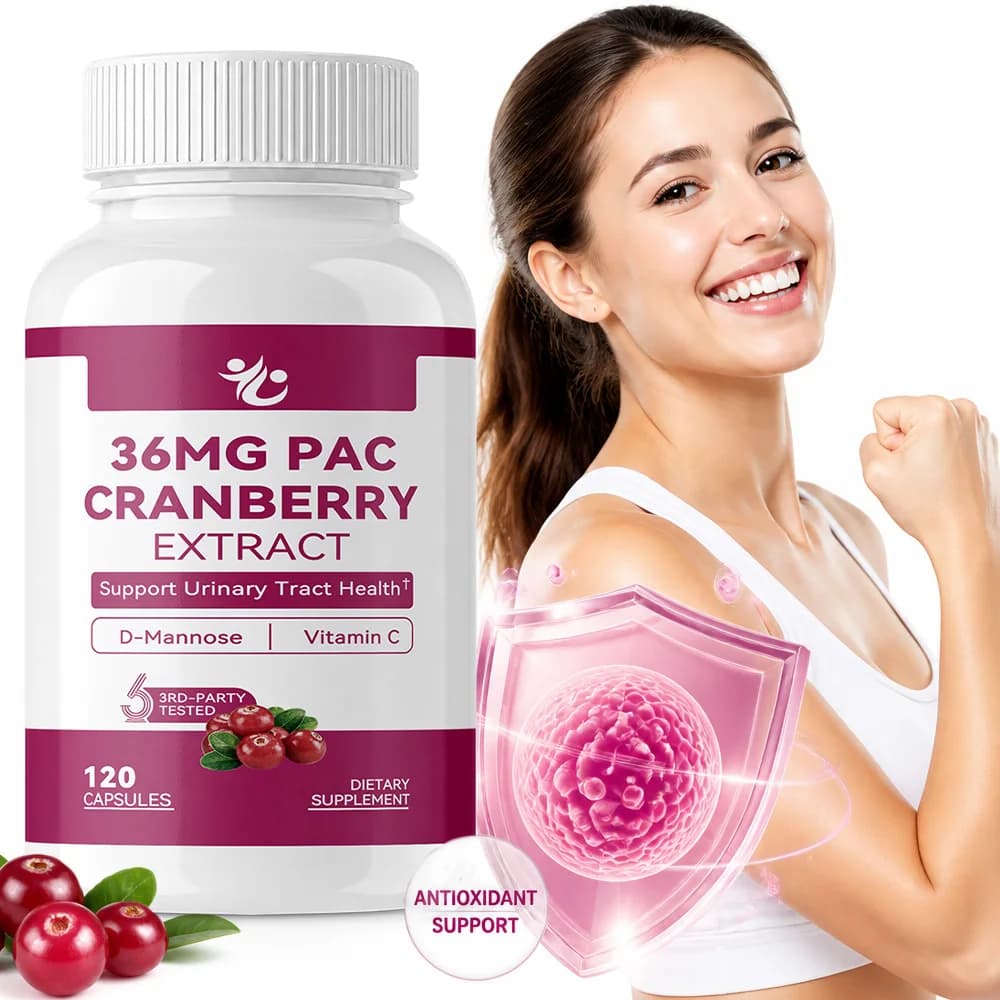 Cranberry Supplement 36 Mg PAC with D-Mannose & Vitamin C, 3-in-1 Daily Urinary Tract Support, Vegan, Gluten-Free, 120 Capsules