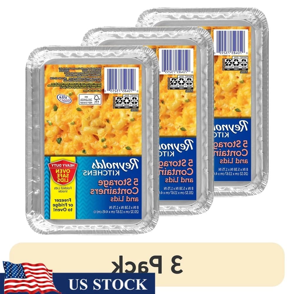Contenitori per alimenti in foglio di alluminio da 3 pezzi con coperchi sicuri per forno Pentole usa e getta resistenti Preparazione dei pasti Cottura Riscaldamento