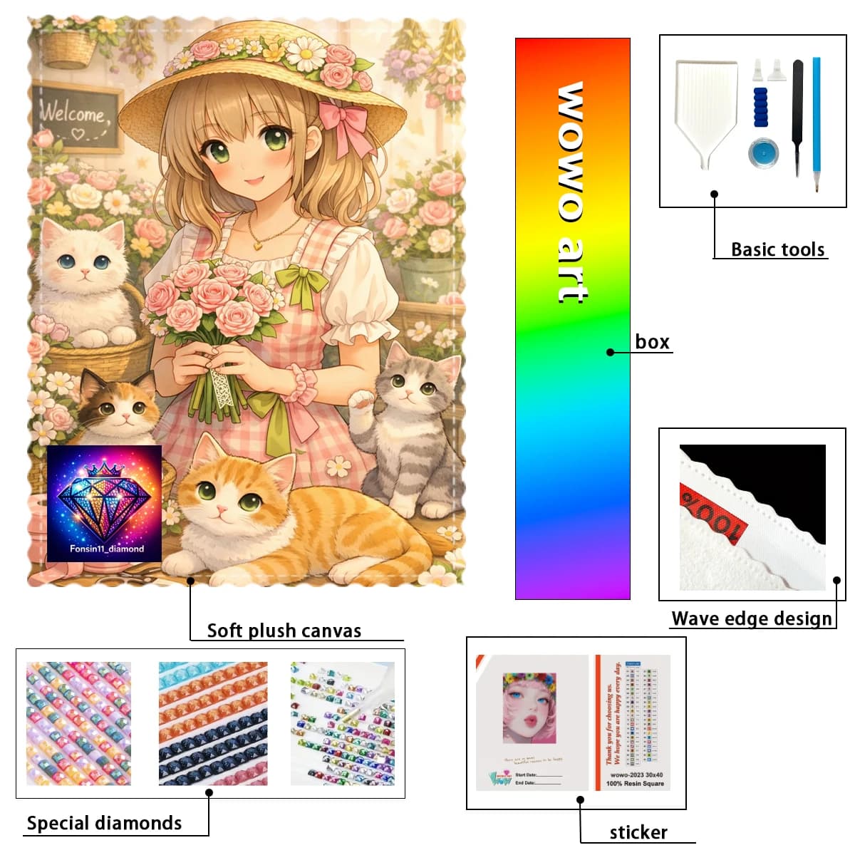 【Fonsin11- diamond】La chica con una rosa en la mano 100% resin FD+ab+yg Diamond Stamping Kit Perfect Masterpiece worth Buying