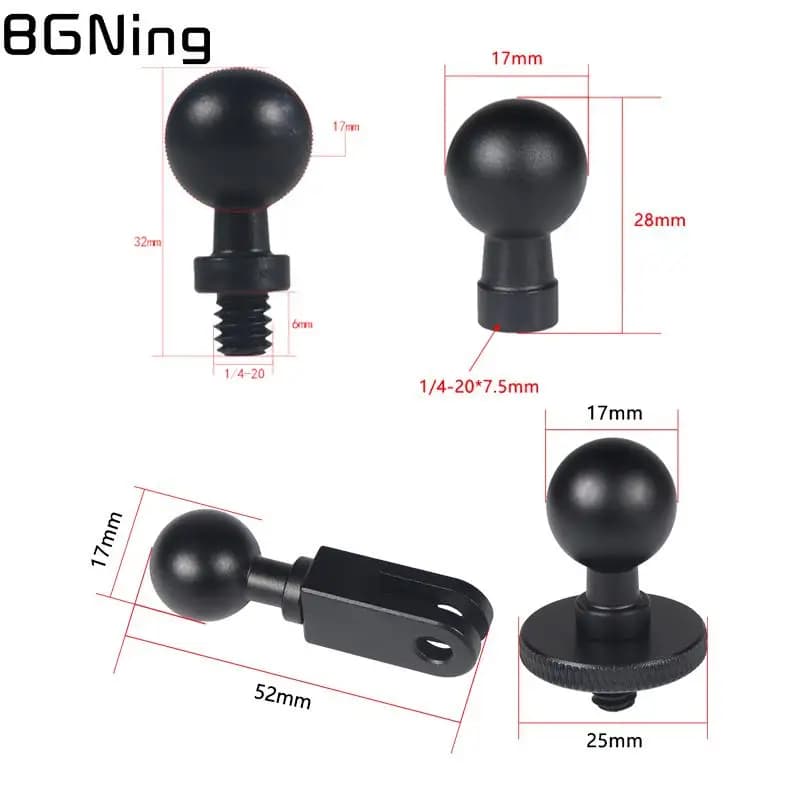Adattatore per testa a sfera da 17 mm Vite da 1/4 "per Gopro 13 12 Insta360 Action 5pro Pocket 3 Supporto Presa Braccio Connettore Supporto per telefono