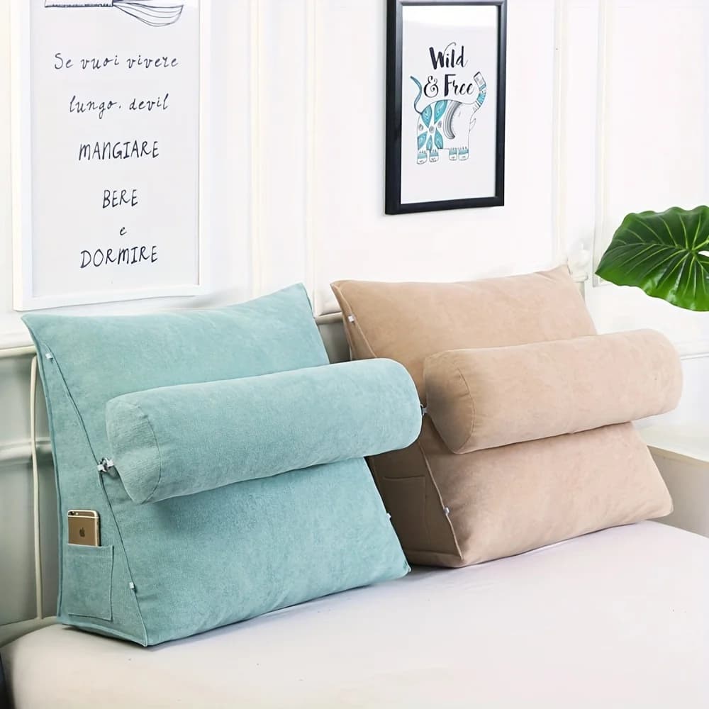 Grande cuscino per schienale triangolare: tessuto grigio non tessuto, cuscino di supporto per il collo per il rilassamento della camera da letto e dell'ufficio