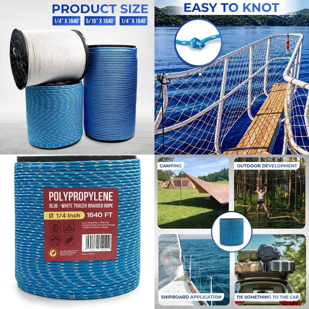 Corda Resistente alle Intemperie e Impermeabile per Piscina, Nautica, Campeggio e Uso Domestico (Blu/Bianco Trasparente, 1/4 pollici x 1640 piedi)