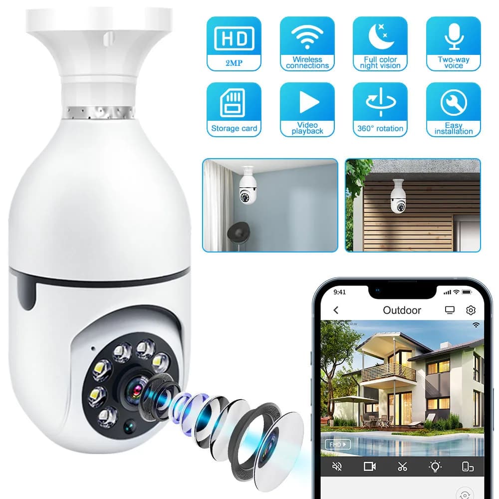 Ycc365 Plus E27 lampadina telecamera Wifi rilevamento umano visione notturna a colori telecamera di sicurezza Audio CCTV Monitor di videosorveglianza