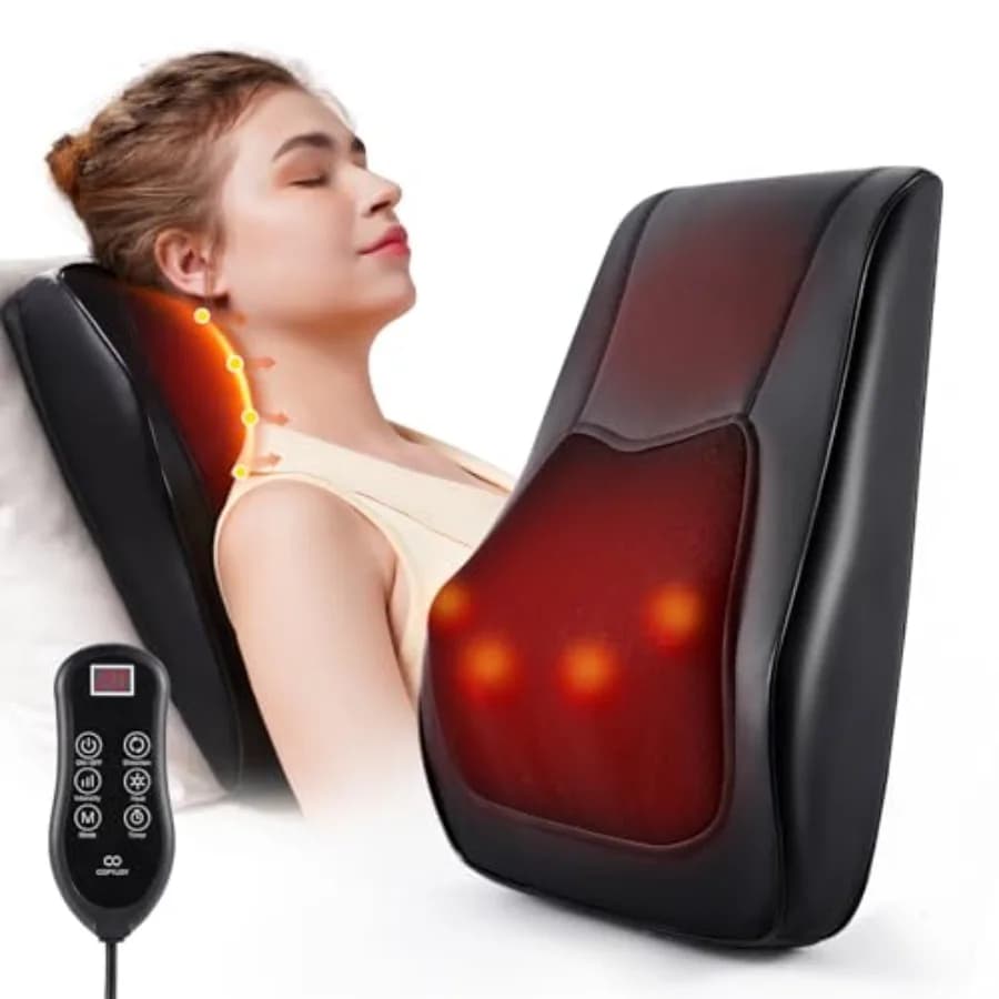Massaggiatore per la schiena con calore, massaggiatore per il collo per alleviare il dolore, massaggio profondo dei tessuti, cuscino massaggiante elettrico Shiatsu 3D per tutto il corpo