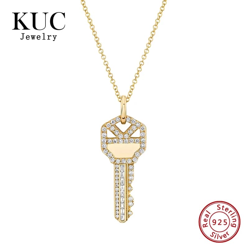 Fashion Fine Jewelry Unique Key Shape Zircon 18k Gold Plated Trendy 925 Sterling Silver Necklaces for Women