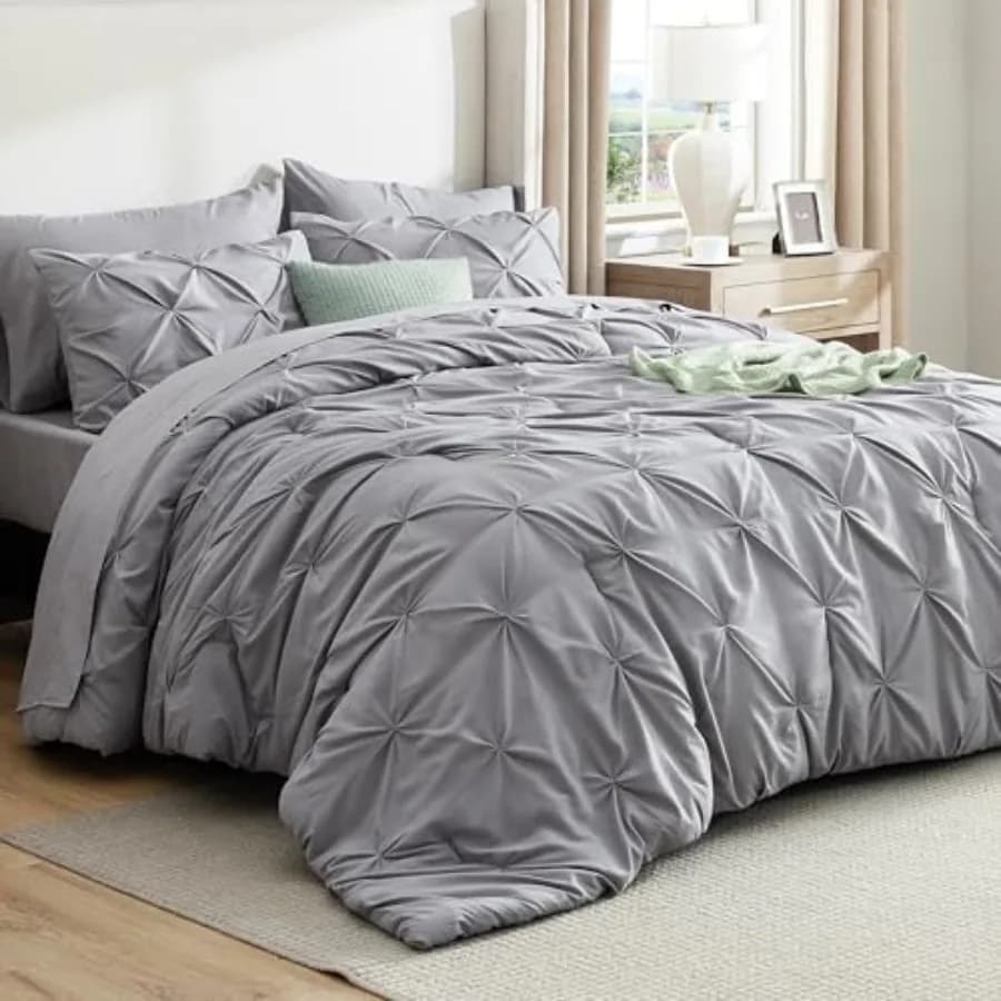 Set Copripiumino Grigio - Set Biancheria da Letto 7 Pezzi GentleSoft ™ Set Letto con Pieghe a Puntello, Regalo per la Famiglia, Comodo per Tutte le Stagioni