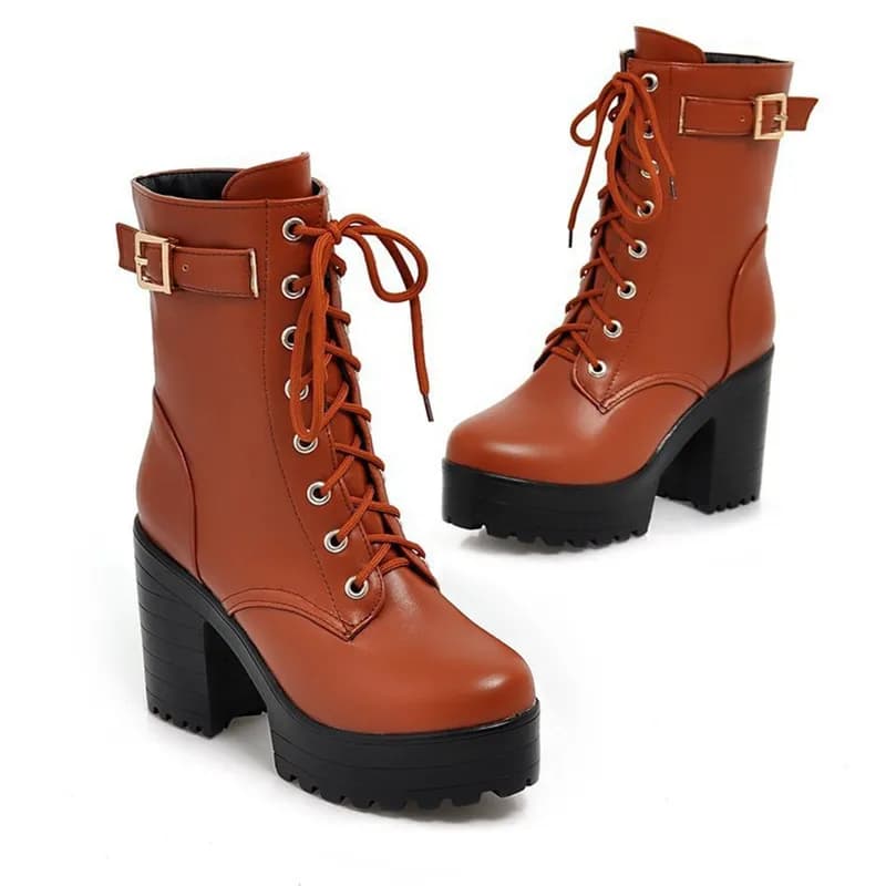 Stivali da moto da donna Tacchi alti Stivaletti da donna Stringati Stivali da donna con plateau autunno inverno Scarpe moda di grandi dimensioni