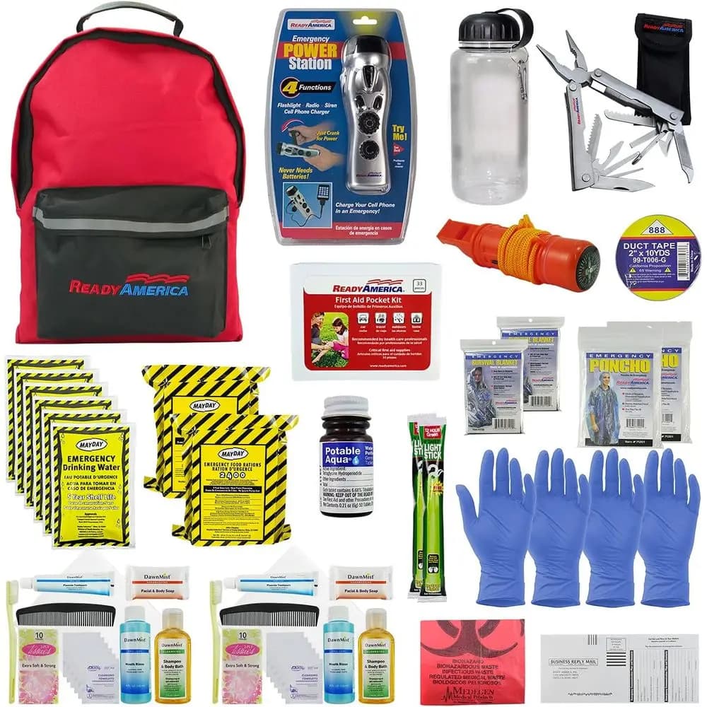 Kit di Emergenza per 2 Persone, 3 Giorni, con Pronto Soccorso, Coperta, Alimentatore e Cibo