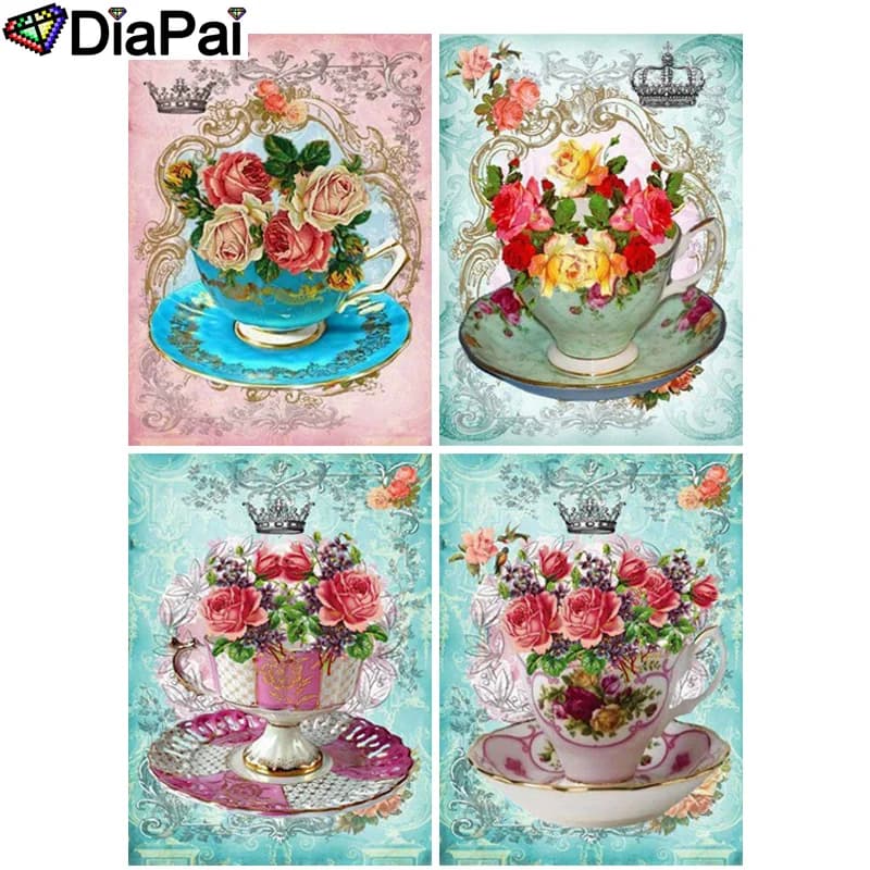 DIAPAI Diamond Painting 5D DIY 100% Full Square/Round Drill "Flower cup landscape" 3D Embroidery Cross Stitch Home Decor