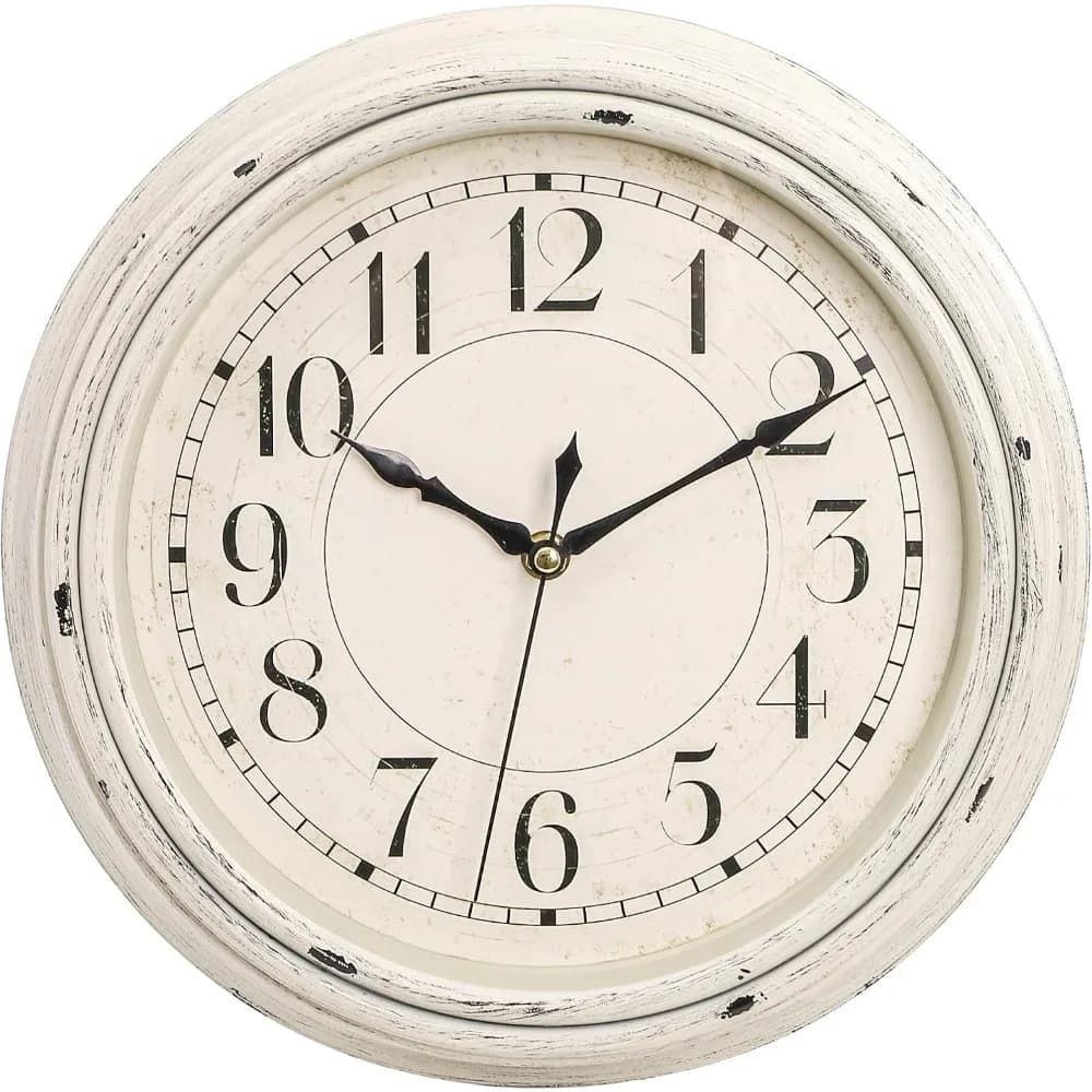 Silent Wall Clock, 12 Inch Vintage Non Ticking Quartz Battery Operated Round Clock, Rustic Wall Clock for Living Room Kitchen Home Office Classroom School
