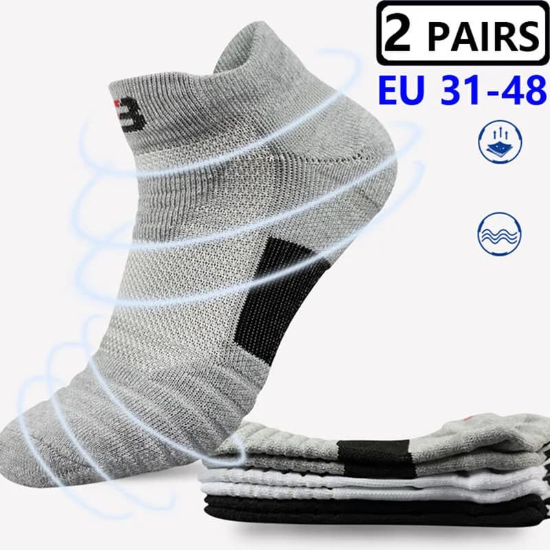 2 Pairs/Mens Socks Extra Big Size45-48 Practical Cotton Men Sports Professional Running Socks Breathable Casual Ankle Socks Male