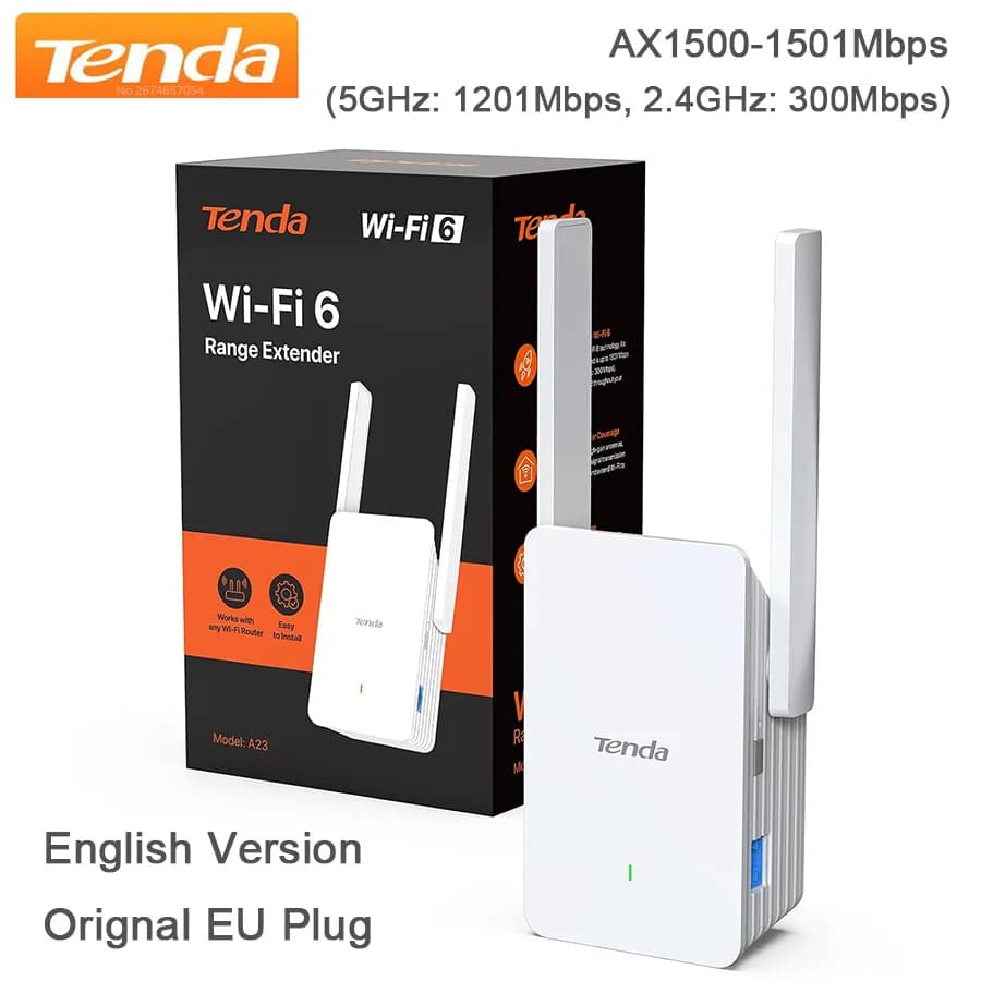 Tenda A23 WiFi Repeater AX1500 Dual-Band WiFi Extender Gigabit Port 2 X 5dBi Antennas Smart Signal LED Easy Installation WPA3