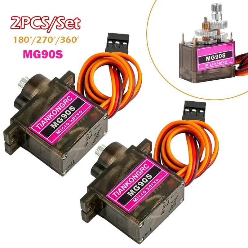2 Pezzi Servo Digitale Micro MG90S con Ingranaggi in Metallo, Motore a Spazzole, 180/270/360 Gradi, Mini Servo da 9g, Componente Fai-da-te per Aeromodelli RC e Droni