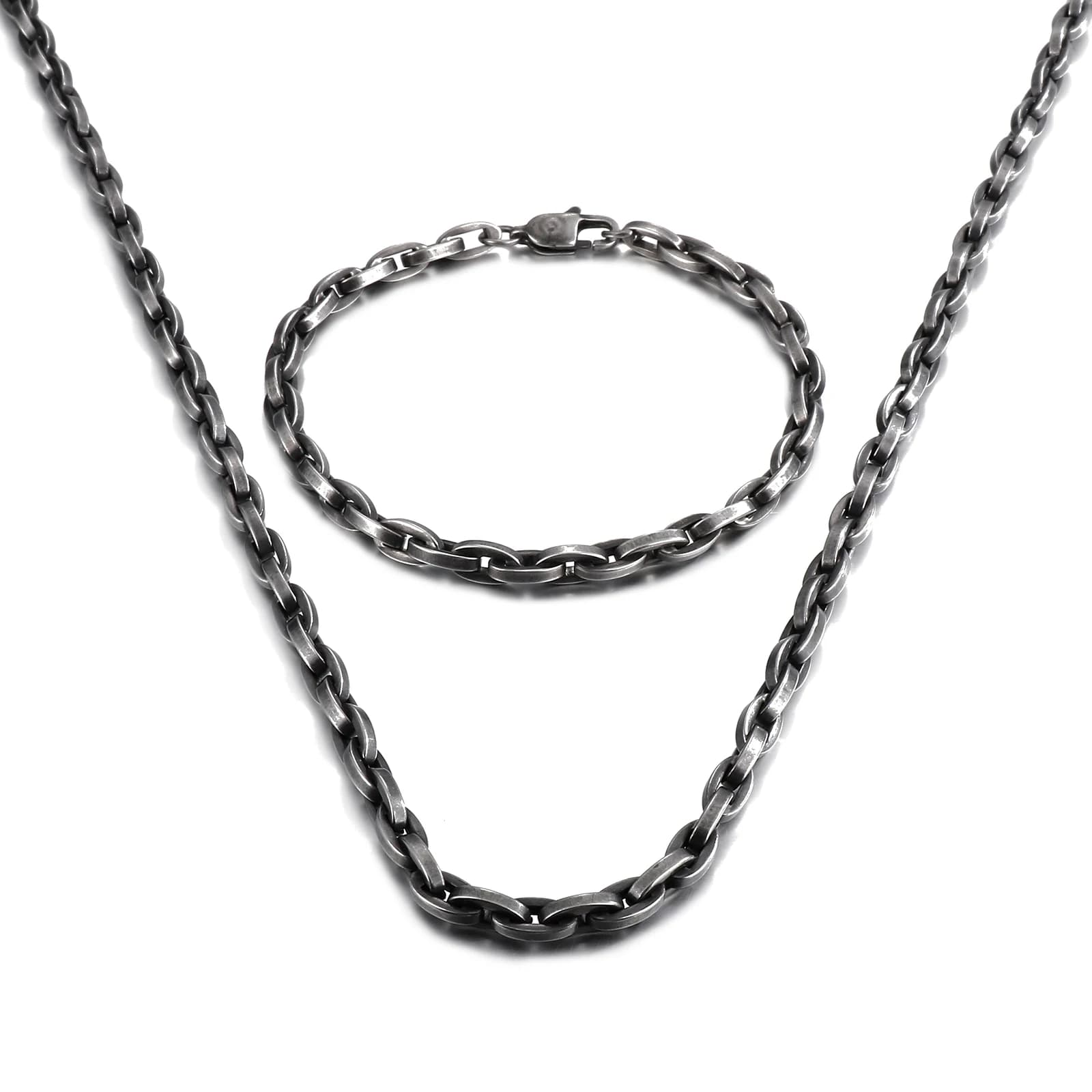 KALEN 5mm Set di bracciale e collana con catena a maglie ovali geometriche Uomo Donna Gioielli di moda in acciaio inossidabile 4 colori Nuovo in catena di roccia