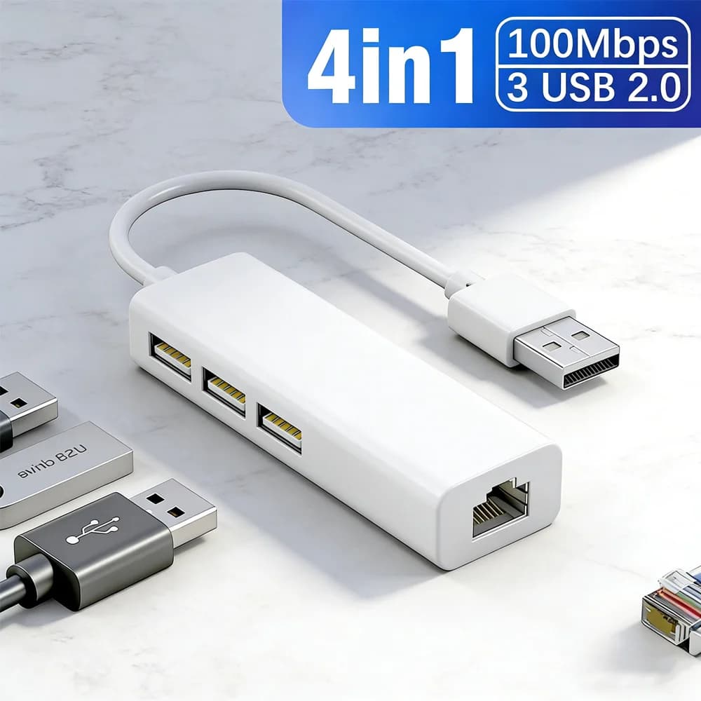 Hub USB 2.0 4-in-1 a 3 Porte: Adattatore Ethernet 100Mbps, Plug & Play Senza Driver per Laptop/PC/Desktop