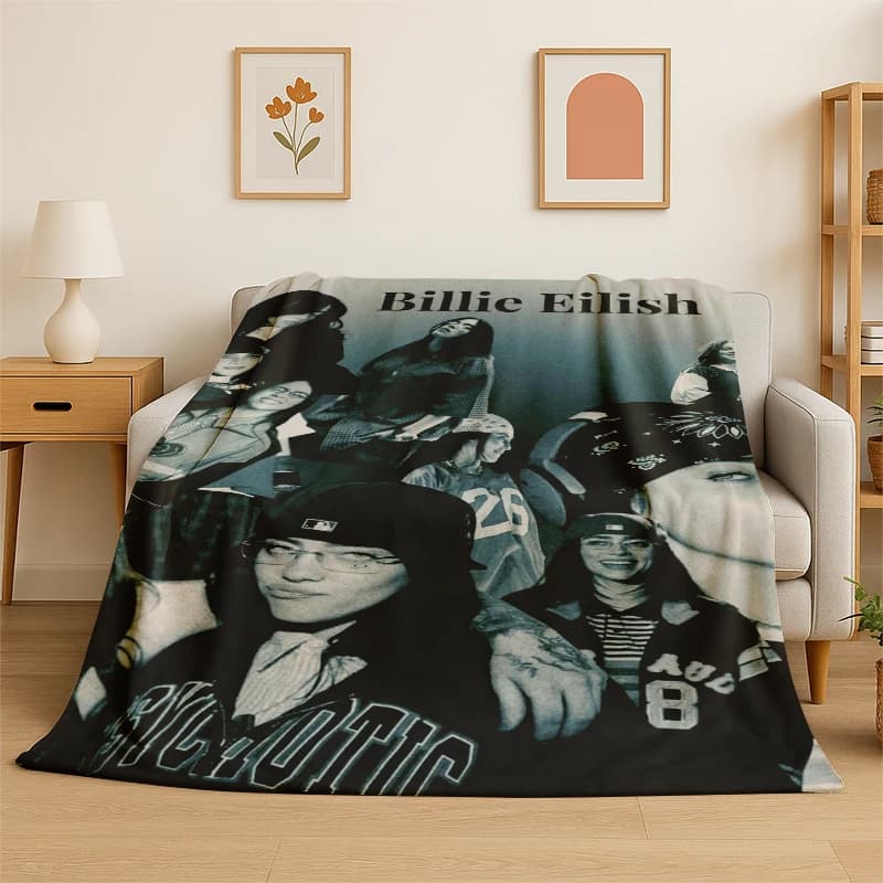 Coperta in flanella 3D Billie Eilish Singer Star, morbida e calda, per camera da letto, soggiorno, letto, viaggio, campeggio, picnic, regalo