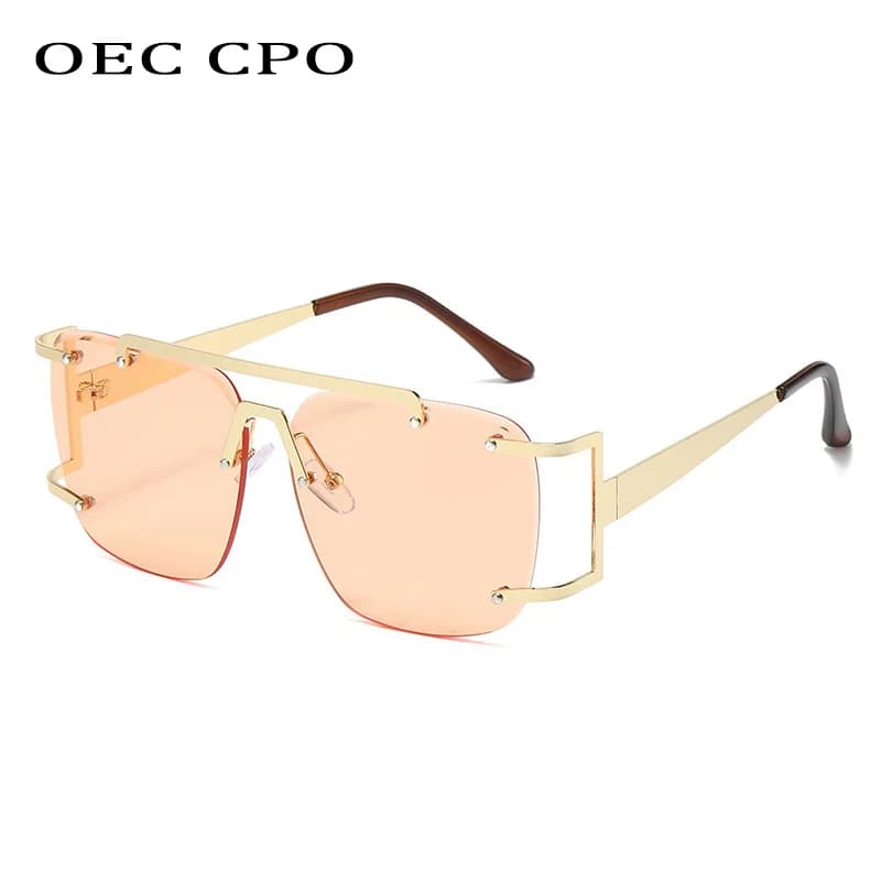 OEC CPO Occhiali da Sole Senza Montatura con Doppio Ponte in Metallo, Oversize Quadrati, Lenti Sfumate UV400 per Donna e Uomo