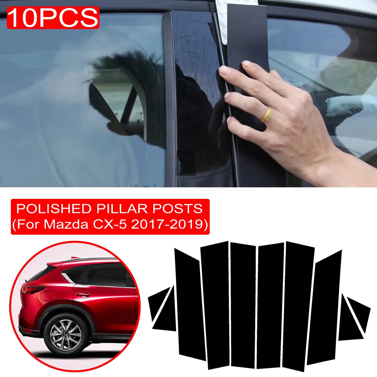 10 pezzi di montanti lucidati adatti per Mazda CX-5 CX5 2017-2019 copertura del rivestimento della finestra adesivo della colonna BC accessorio per auto per lo Styling del cromo