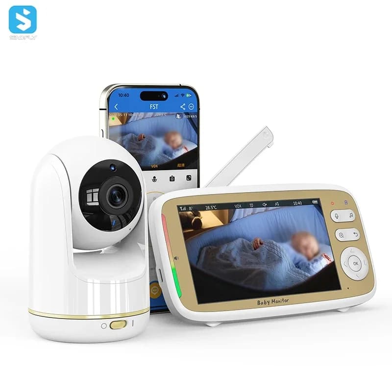 Monitor per il Sonno del Bambino, Babyfoon con Visione Notturna, Telecamera di Sicurezza Domestica Intelligente, Supporta il Collegamento di 4 Telecamere WIFI, Monitor per Bambini con APP