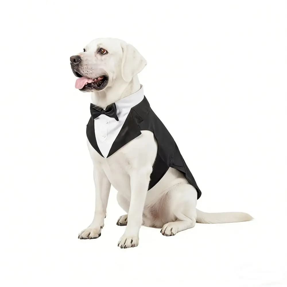 Black/Stripes Dog Tuxedo Costume Two Pieces with Bow Tie Large Dog Costume Set Adjustable Comfortable To Wear