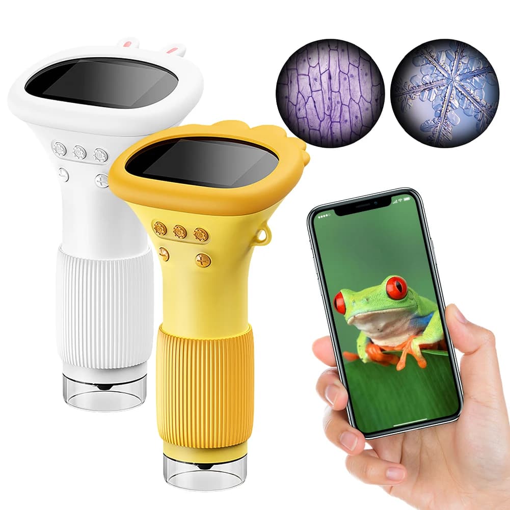 Microscopio Tascabile 1000X per Bambini con Schermo IPS da 2 Pollici, Attrezzatura da Laboratorio Digitale con 8 Luci LED, Mini Microscopio Portatile