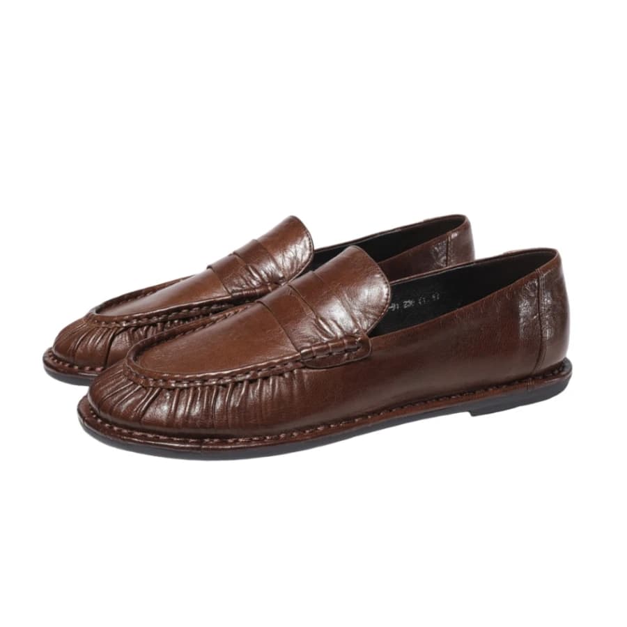Women Vintage Ruched Loafers Round Toe Faux PU Slip‑On Flat Shoes Ladies Retro Casual Office Footwear Plus BH0219